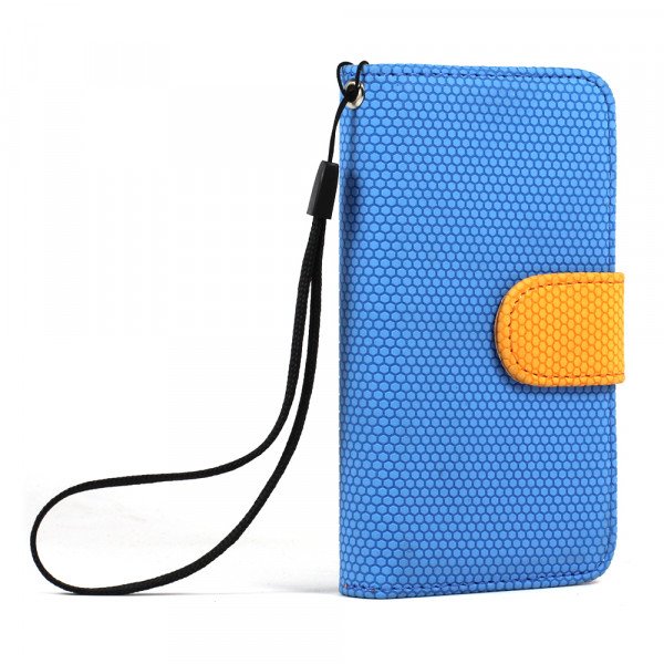 Wholesale iPhone 4S / 4 Anti-Slip Flip Leather Wallet Case with Stand (Blue-Orange)